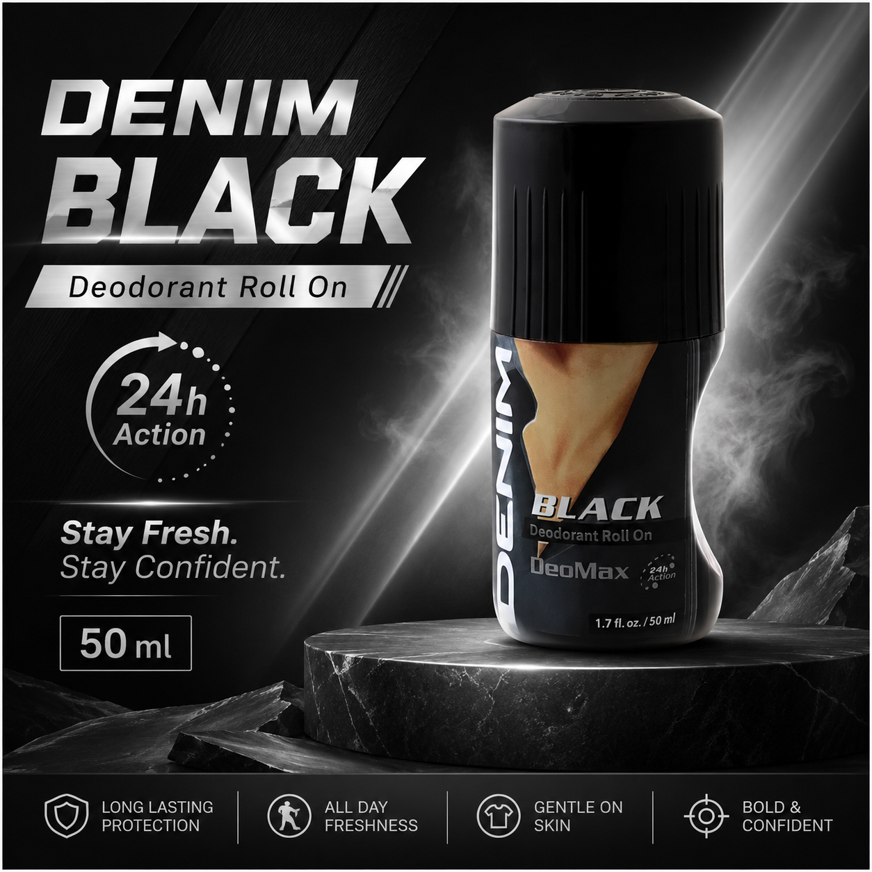 Denim DeoMax Black Deodorant Roll On for Men 50ml in Pakistan