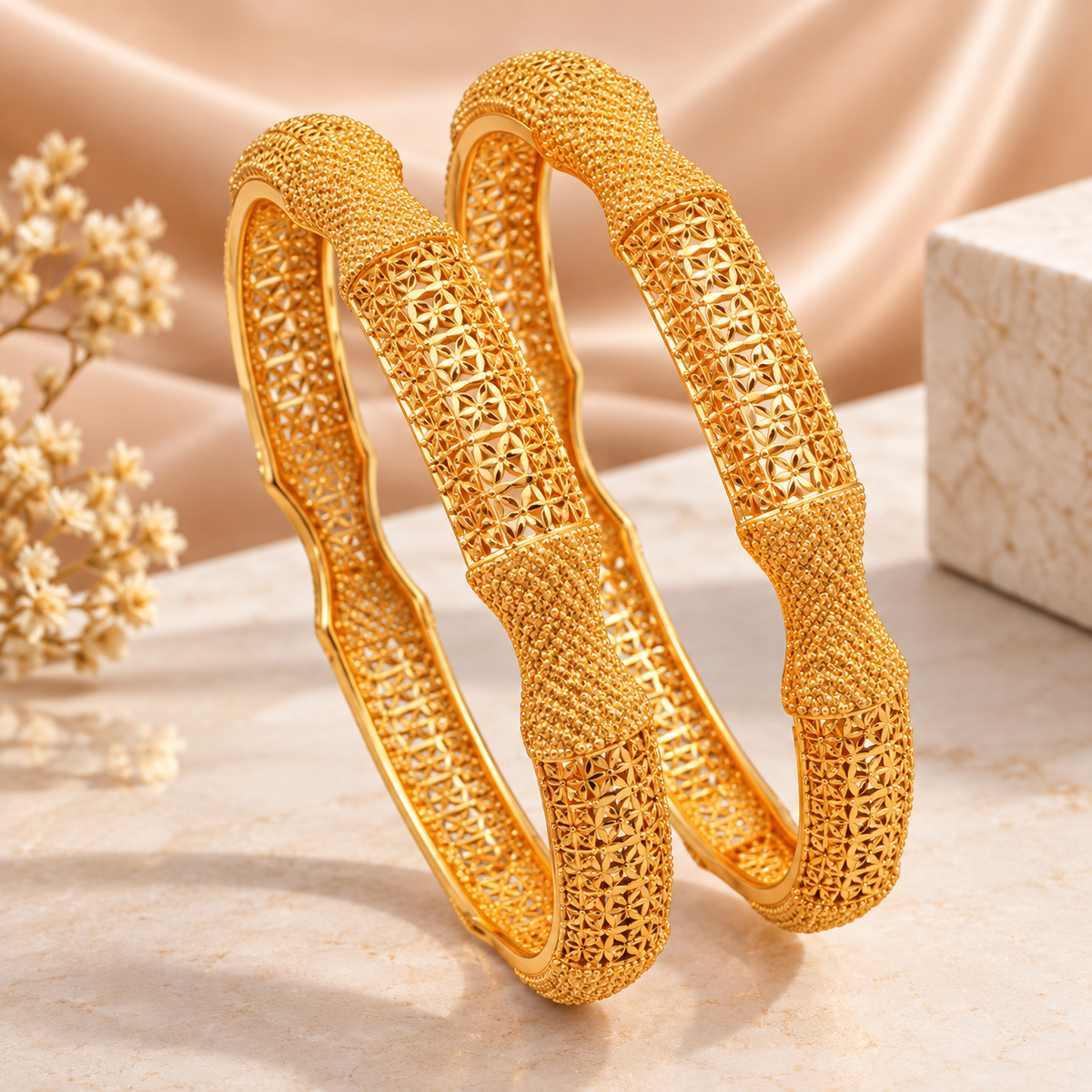 Luxury Gold-Tone Textured Bangle Set for Women