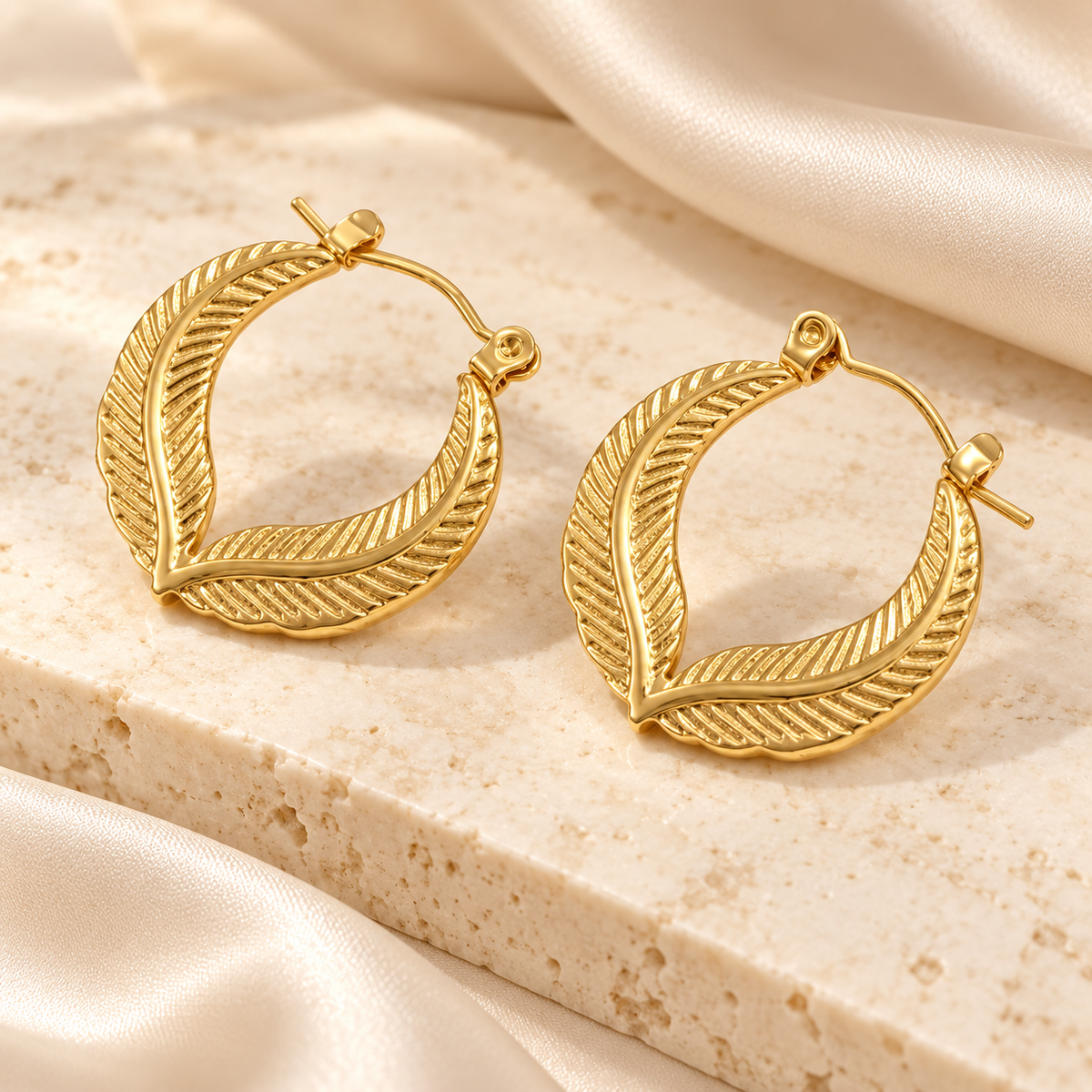 Gold-Tone Leaf Hoop Earrings for Women