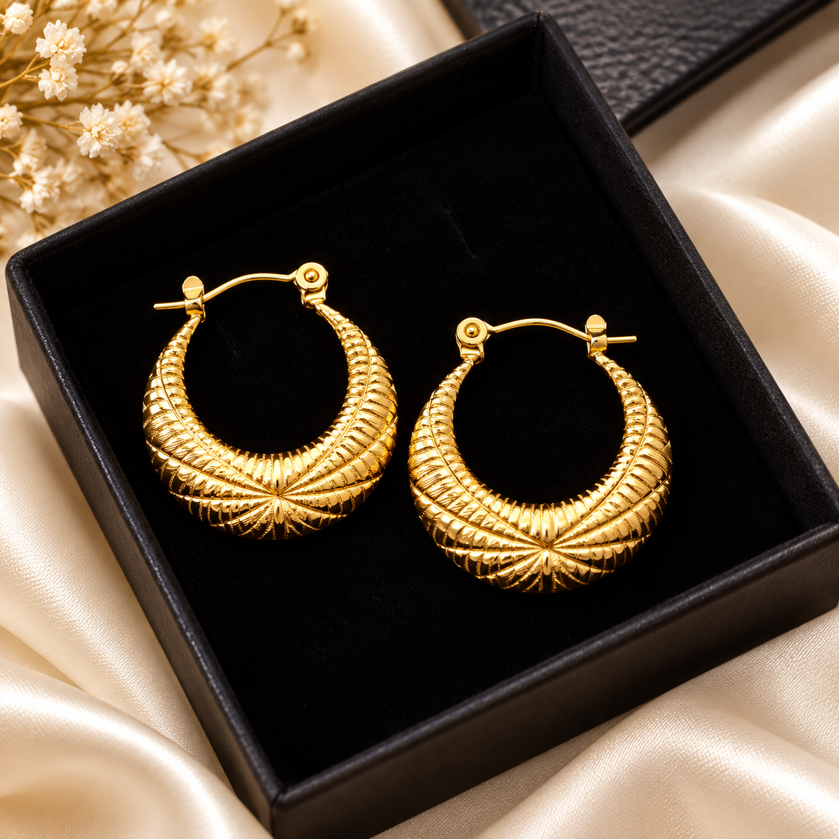 Gold-Tone Textured Crescent Hoop Earrings for Women