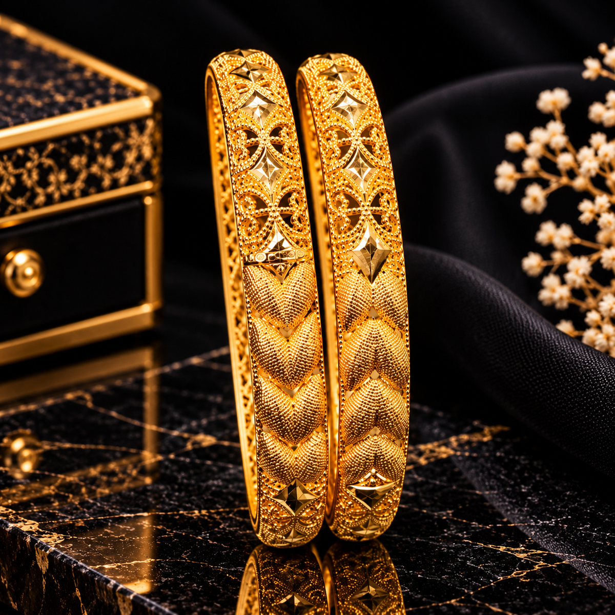 Luxury Gold-Tone Leaf & Floral Textured Bangle Set for Women