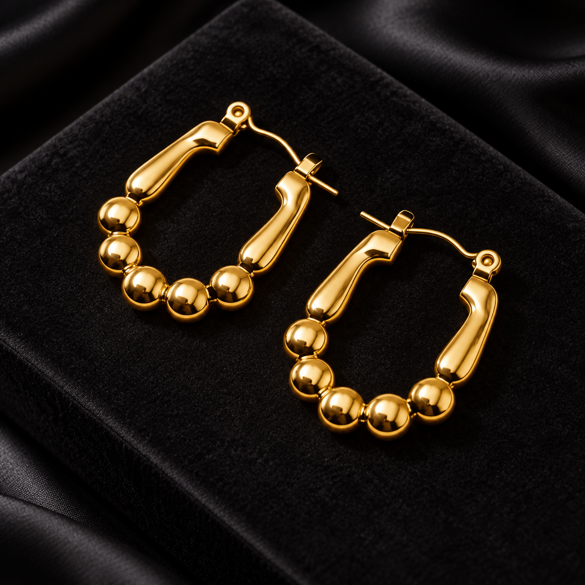Gold-Tone Beaded Hoop Earrings for Women
