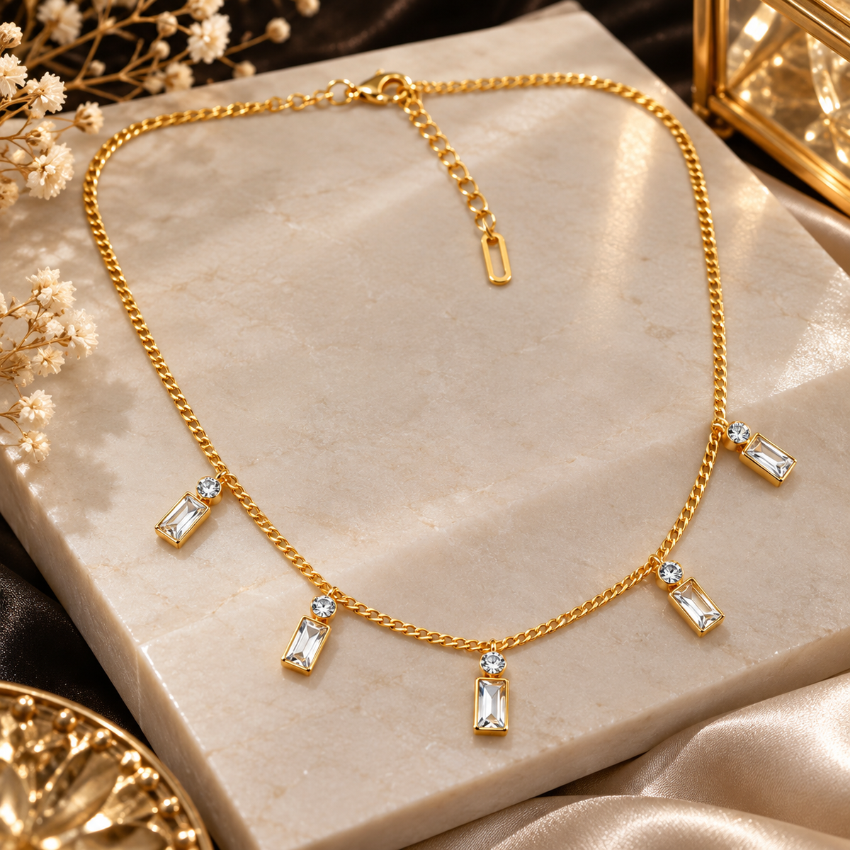 Gold-Tone Clear Crystal Charm Necklace for Women