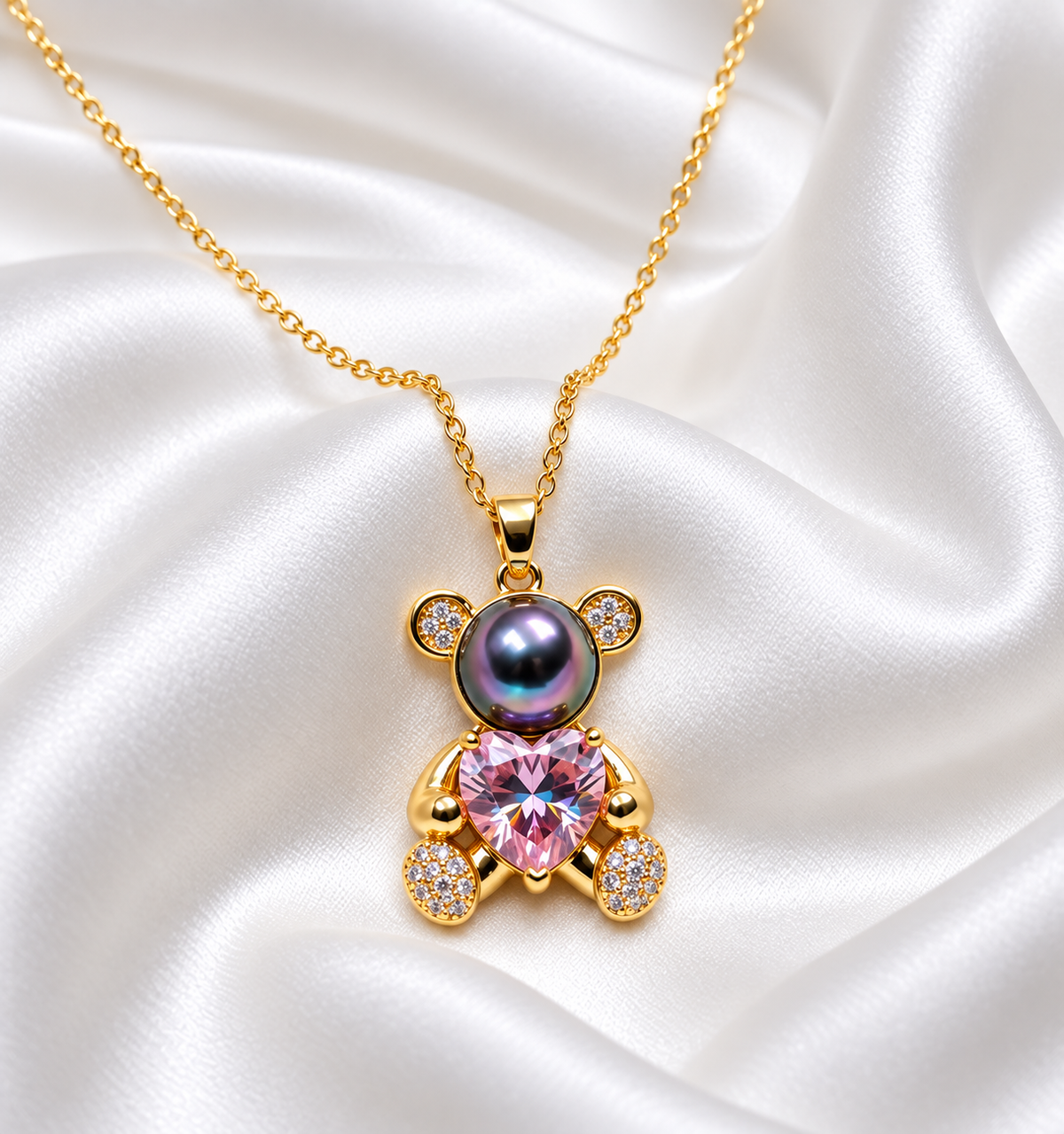 Gold-Tone Teddy Bear Pendant Necklace for Women