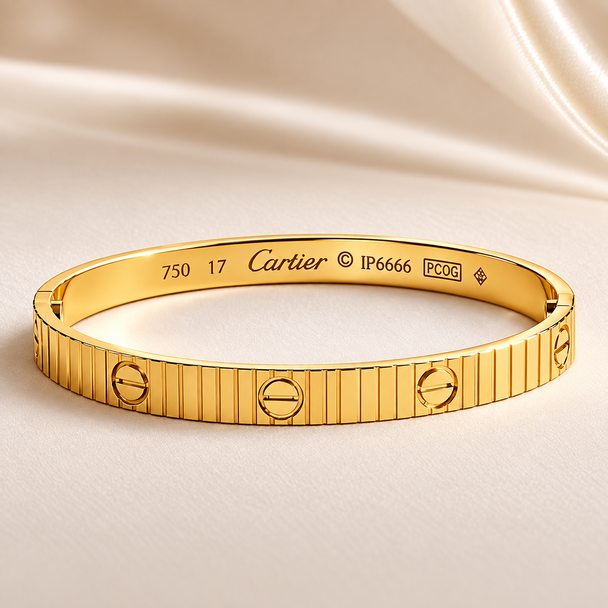 Luxury Gold-Tone Screw Bangle Bracelet  – Ribbed Designer Cuff Jewelry