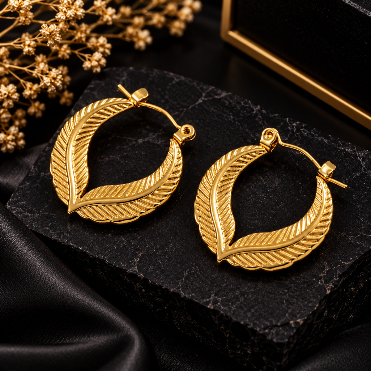 Gold-Tone Leaf Hoop Earrings for Women