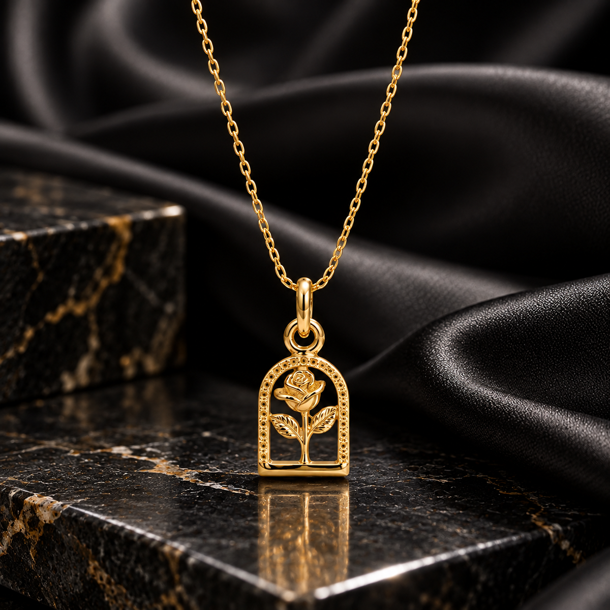 Gold-Tone Rose Pendant Necklace for Women