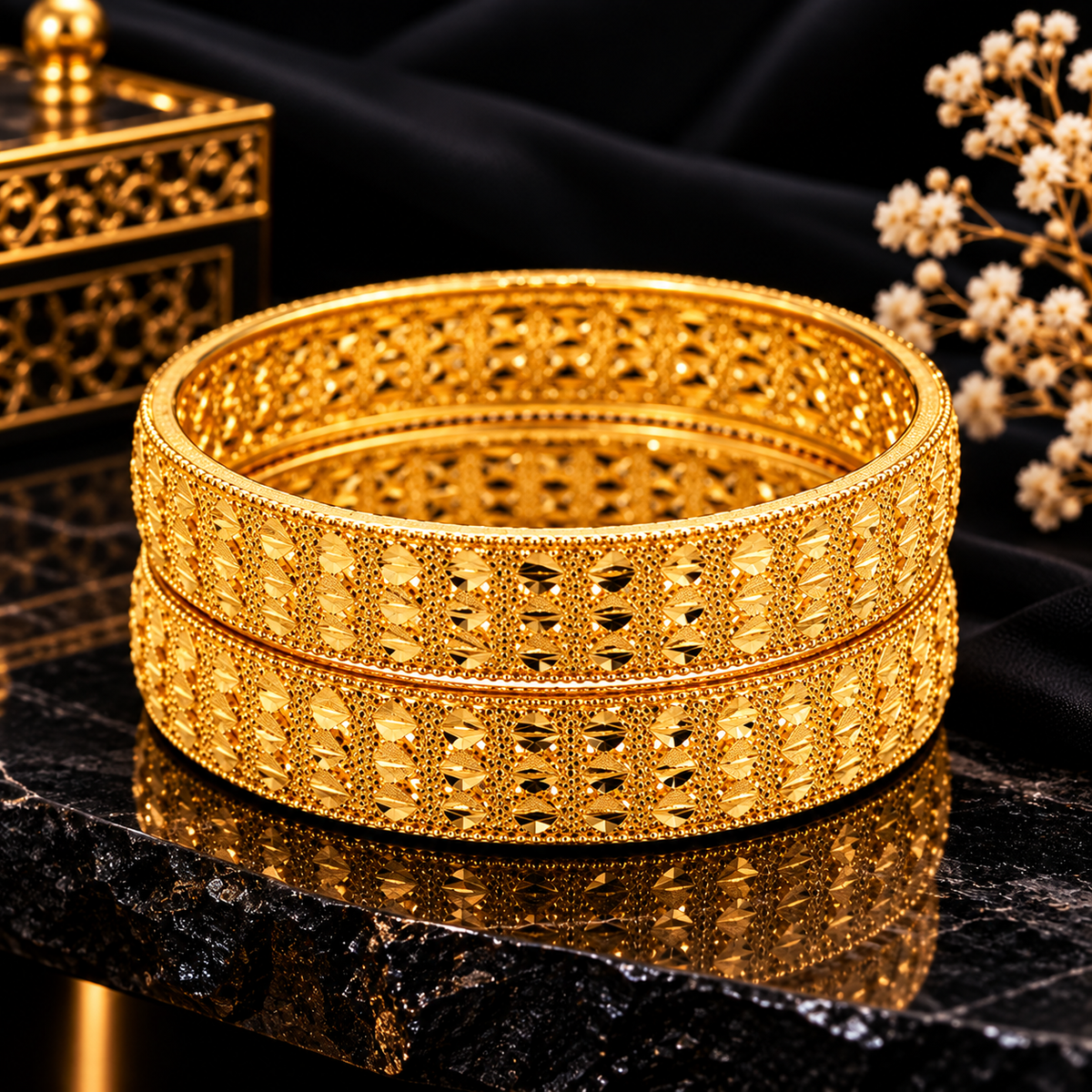 Luxury Gold-Tone Wide Filigree Bangle Set for Women