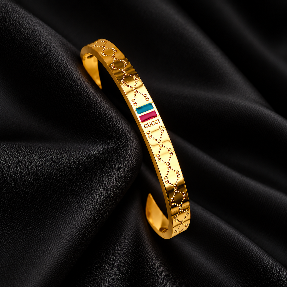 Luxury Gold-Tone Designer Cuff Bracelet  – Elegant Engraved Open Bangle Jewelry