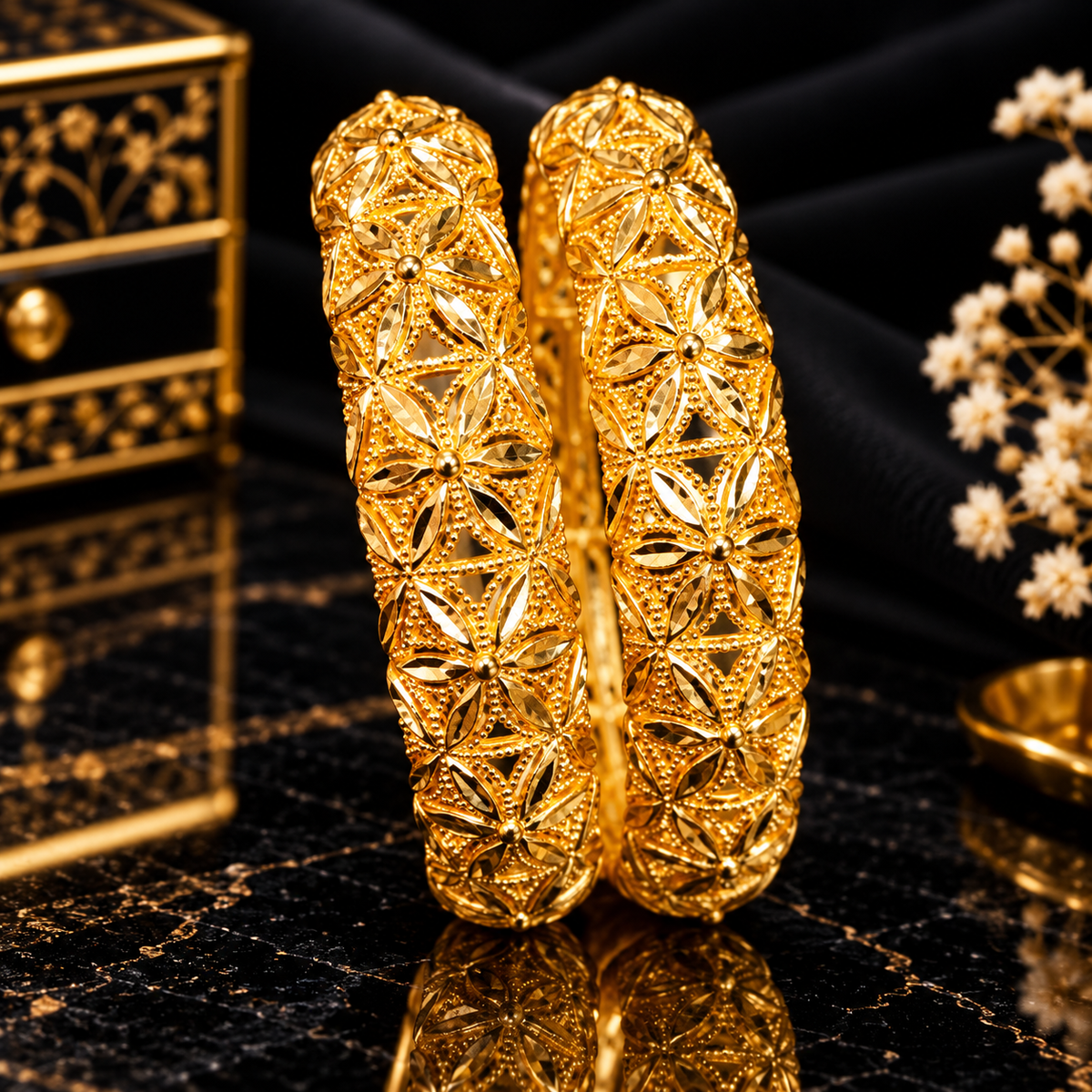 Luxury Gold-Tone Floral Carved Bangle Set for Women
