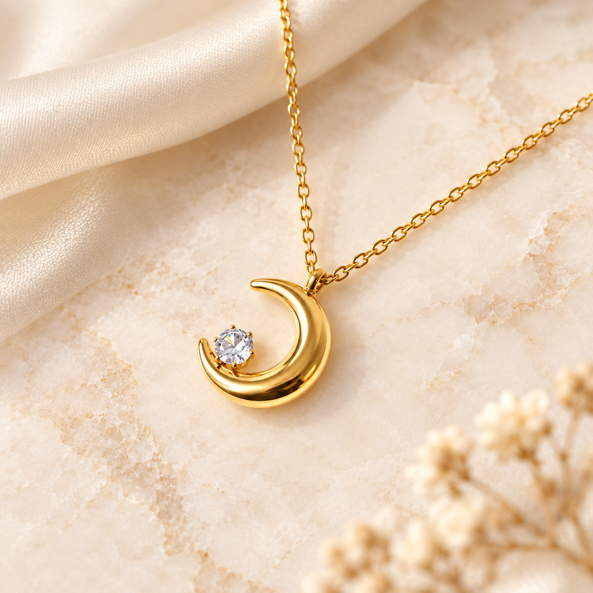 Gold-Tone Crescent Moon Pendant Necklace for Women