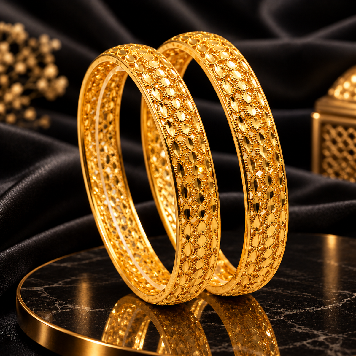 Luxury Gold-Tone Floral Cutwork Bangle Set for Women