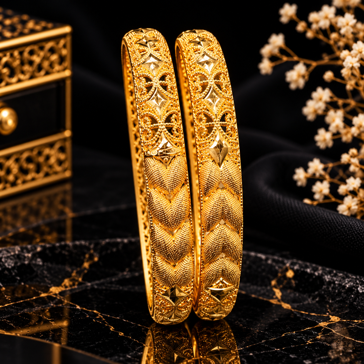 Luxury Gold-Tone Leaf & Floral Textured Bangle Set for Women
