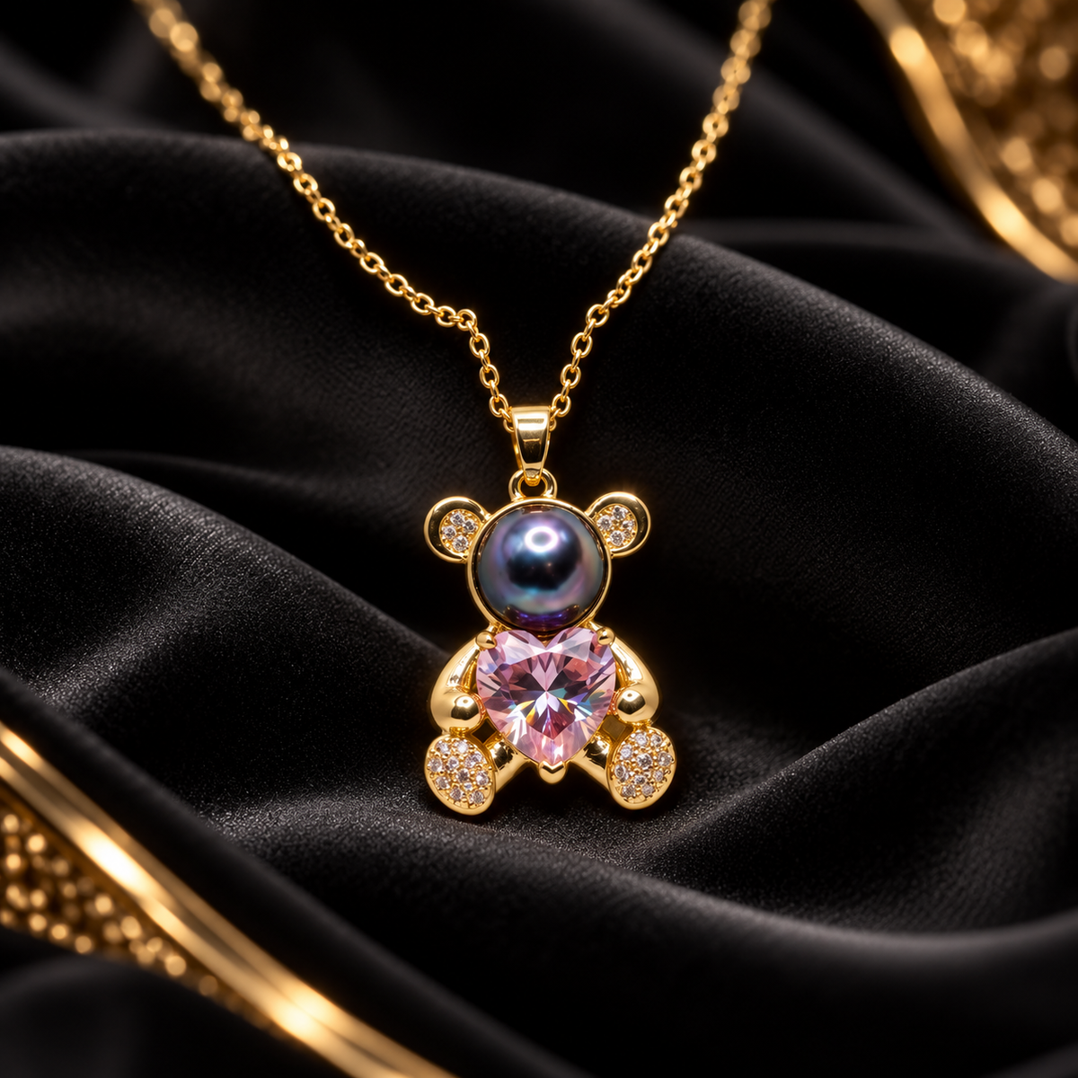 Gold-Tone Teddy Bear Pendant Necklace for Women