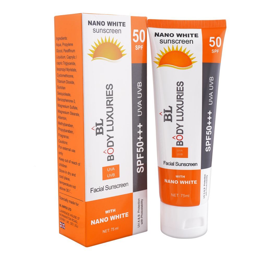 Body Luxuries Nano Sunscreen SPF50 White Facial 75 ML
