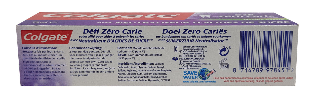 Colgate Défi Zero Carie Menthe Fraiche Toothpaste 75 ML