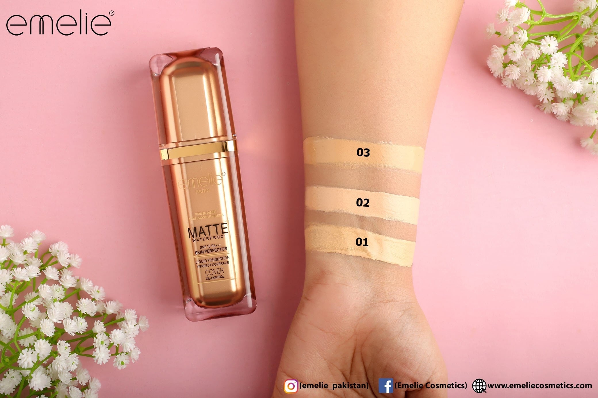 Emelie Matte Waterproof Skin Perfector Liquid Foundation 30 ML
