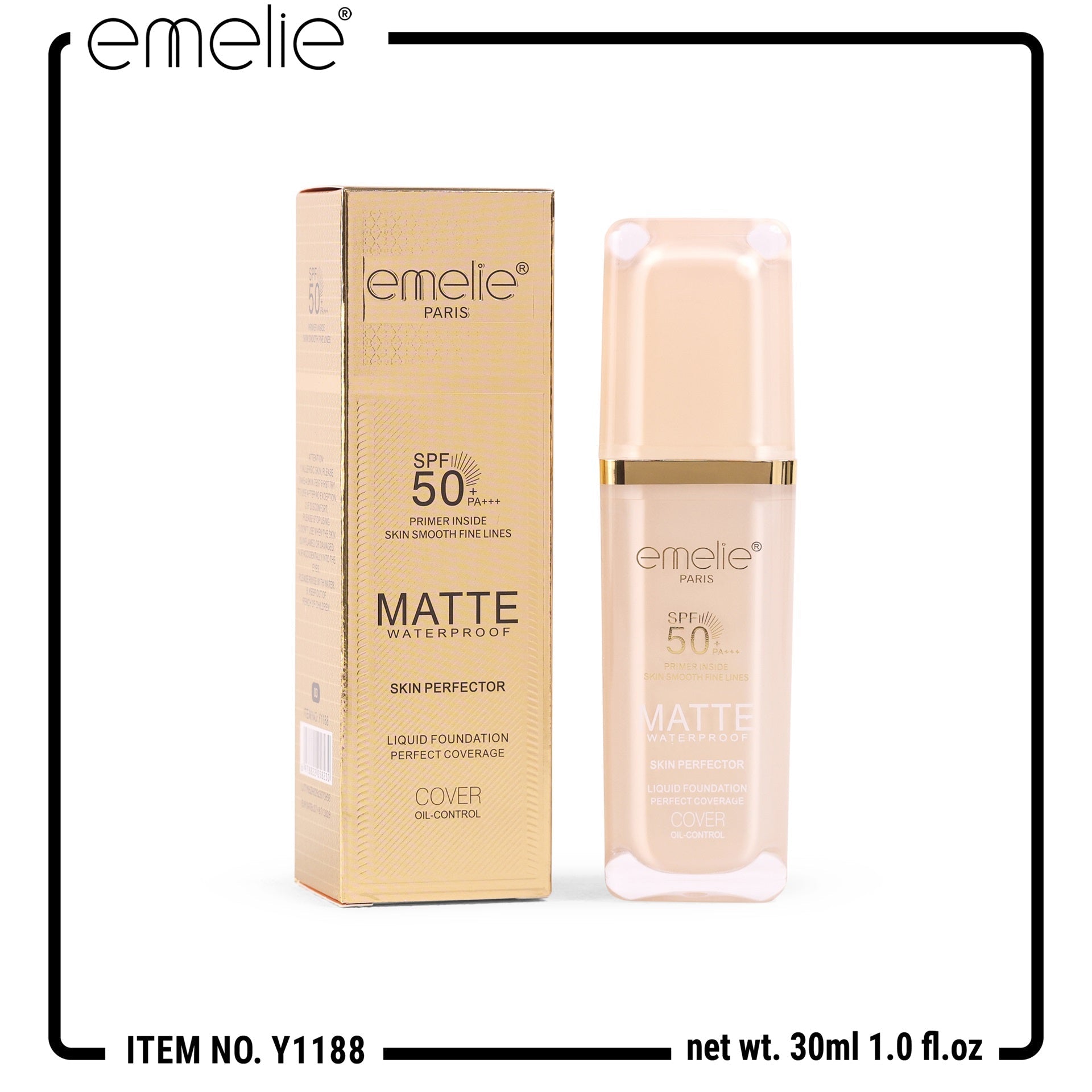 Emelie Skin Perfector Liquid Foundation SPF 50+ Matte Waterproof 30 ML