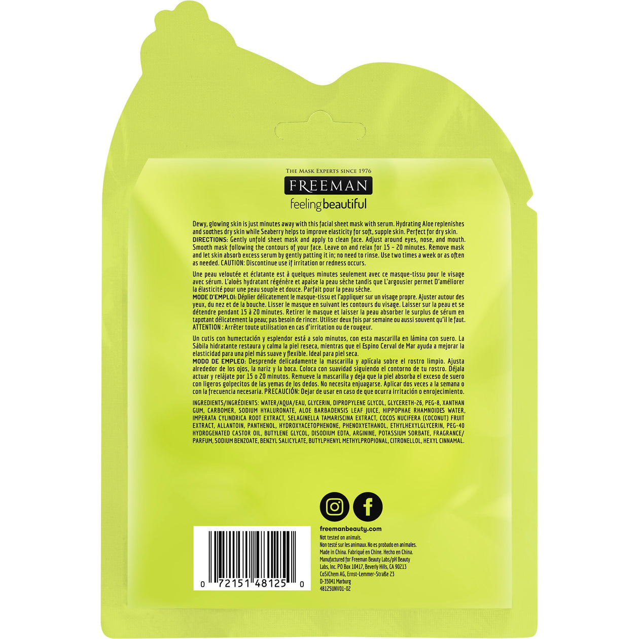 Freeman Hydrating Aloe + Seaberry Sheet Mask 25 ML
