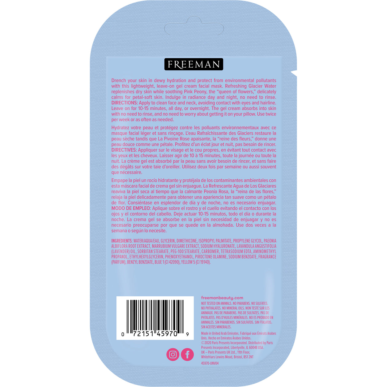 Freeman Hydrating Glacier Water + Pink Peony Gel Cream Mask 15 ML