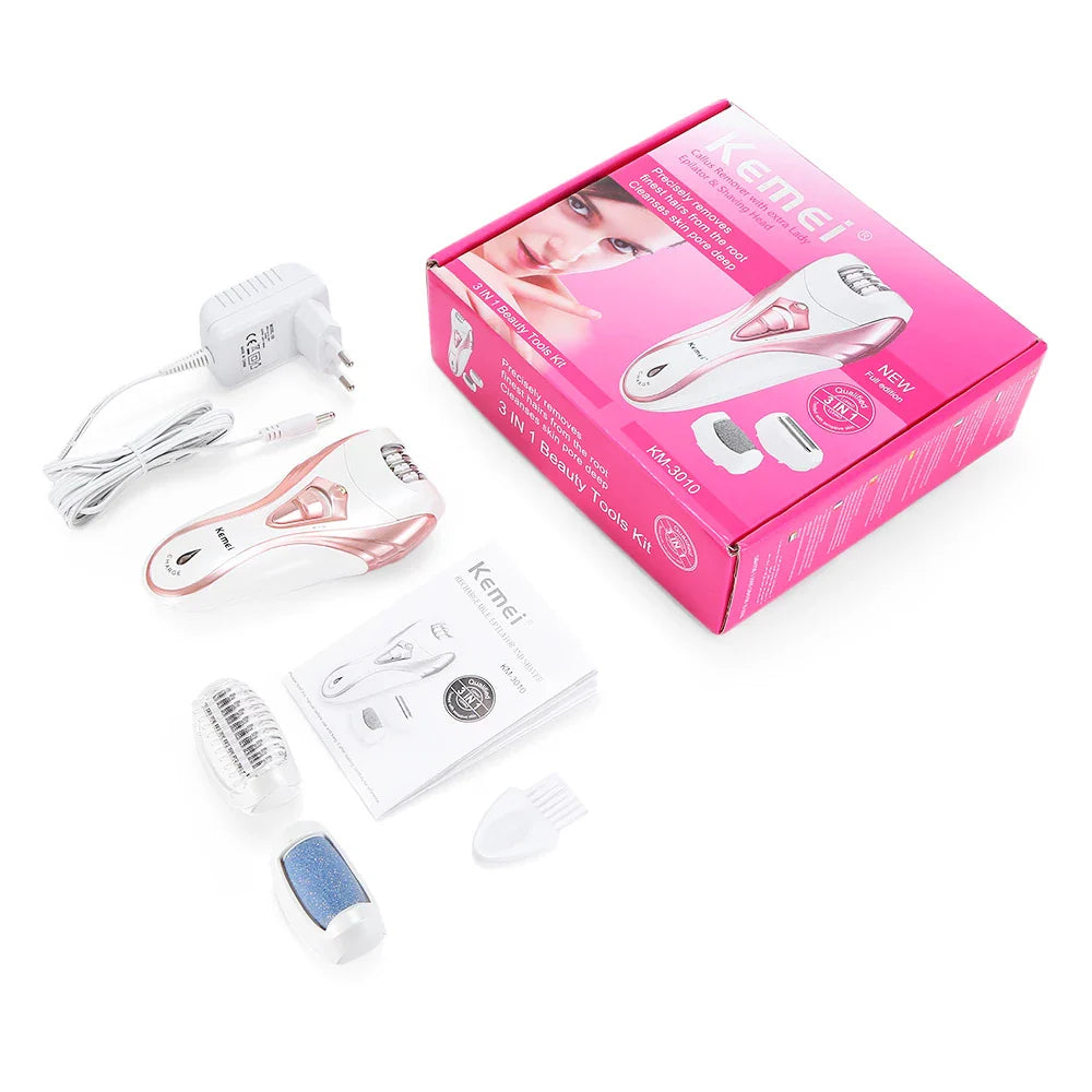 Kemei 3 In 1 Electric Epilator Shaver Callus Remover KM-3010