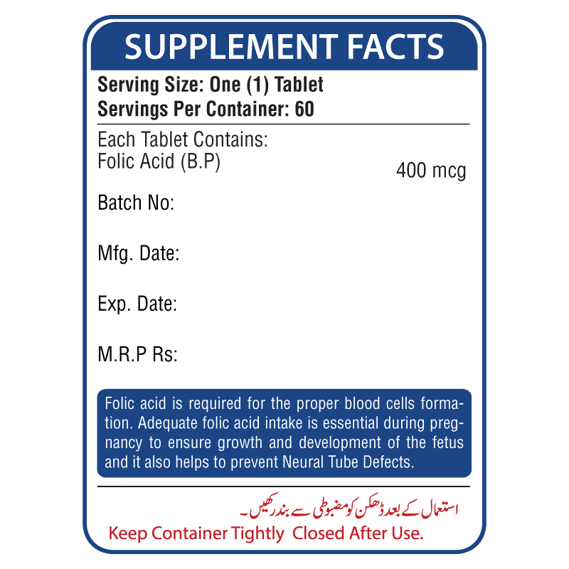 Nutrifactor Folic Acid 400 MCG 60 Tab