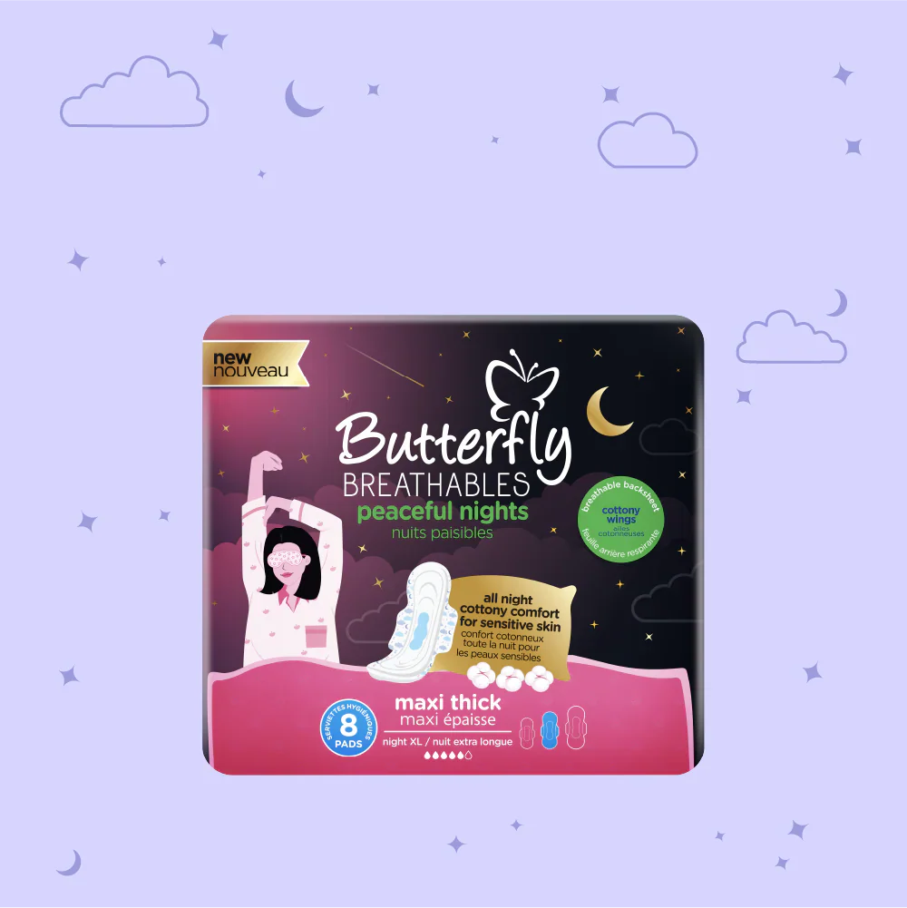 Butterfly Breathables Peaceful Nights Cottony Comfort Extra Long 8 Pcs