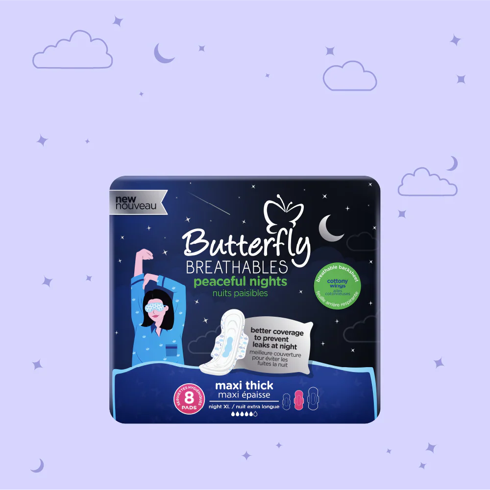Butterfly Breathables Peaceful Nights Fabric Soft Extra Long 8 Pads