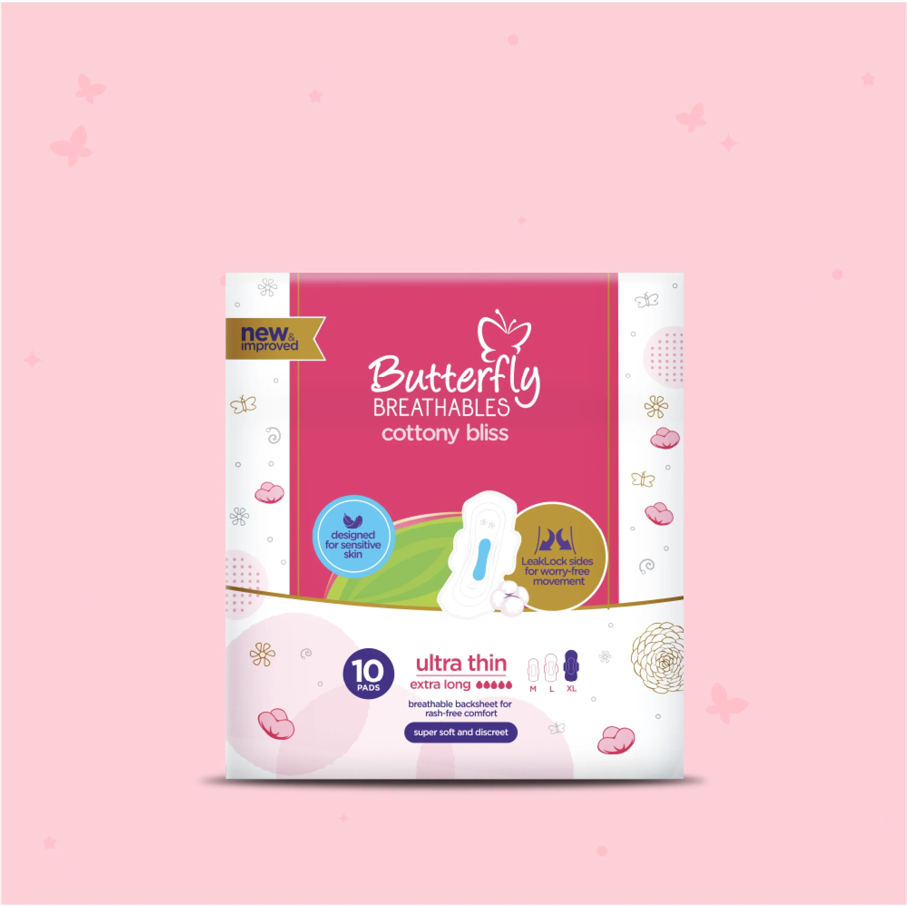 Butterfly Breathables Ultra-Thin Cottony Sheet Sanitary Pads Extra Long 10 Pcs