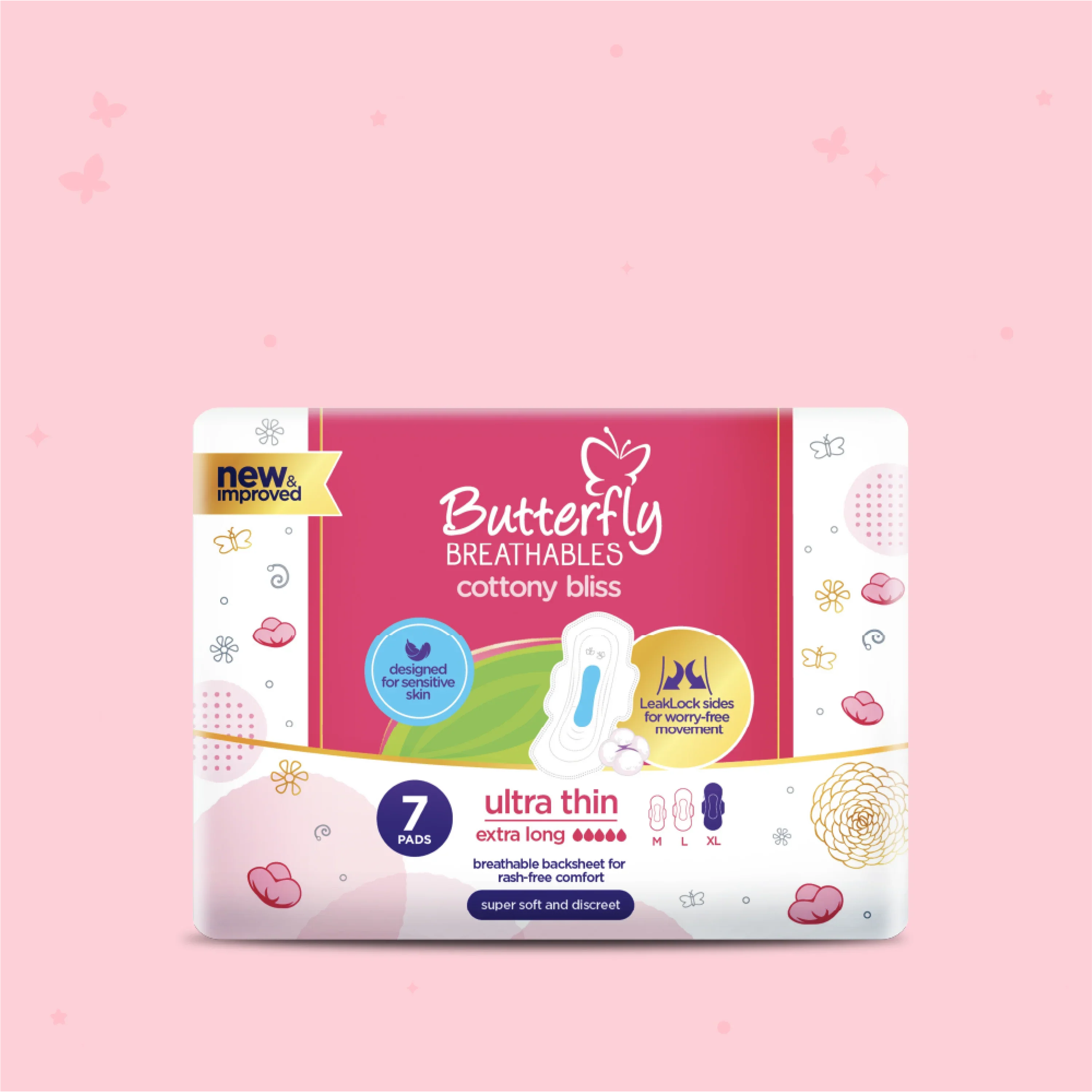 Butterfly Breathables Ultra-Thin Cottony Sanitary Pads Extra Long 7 Pcs