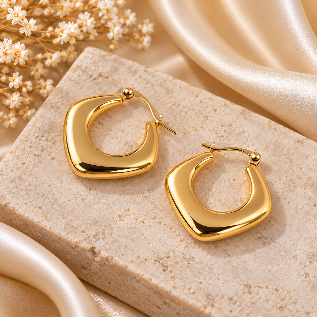 Gold-Tone Chunky Geometric Hoop Earrings for Women
