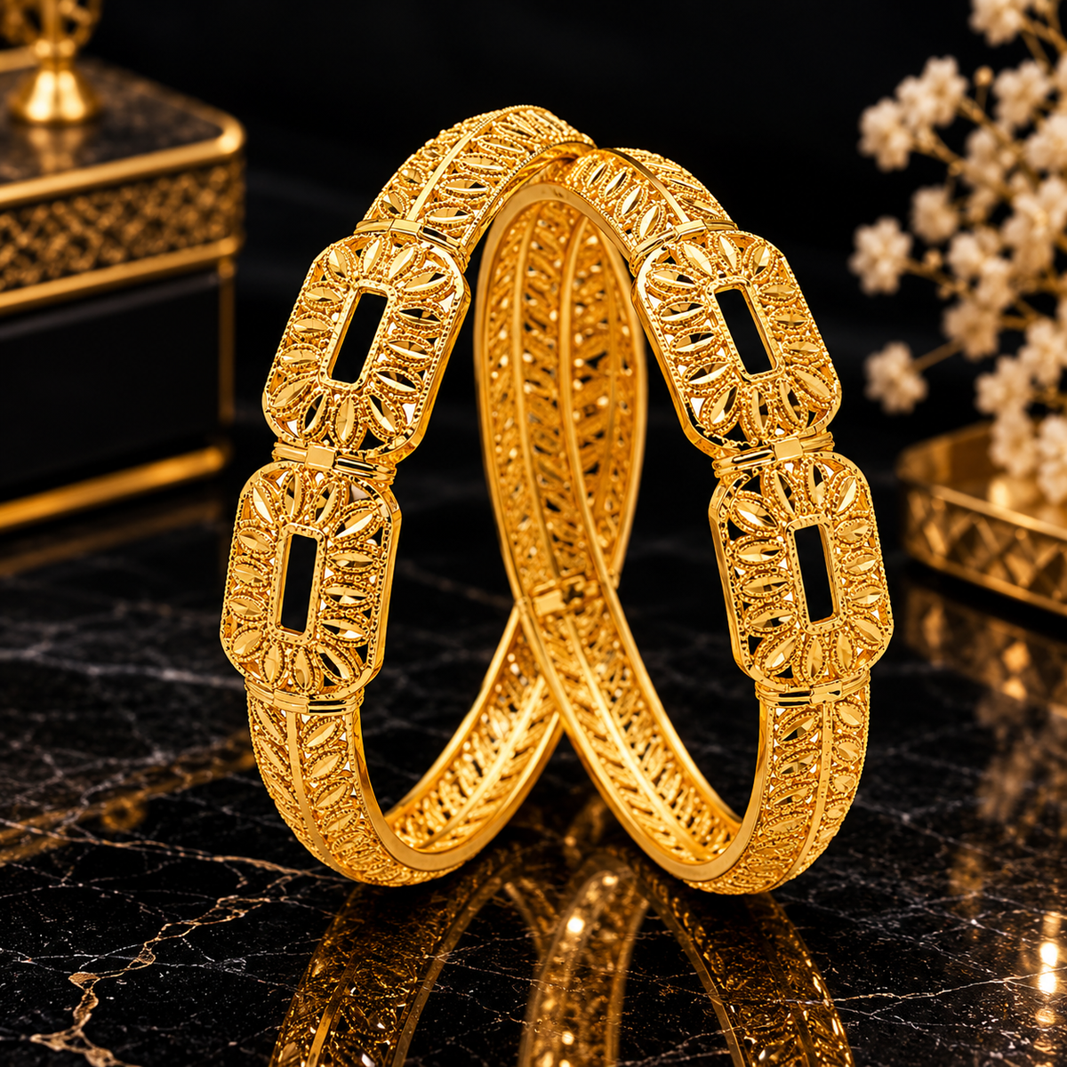 Luxury Gold-Tone Geometric Cutwork Bangle Set for Women