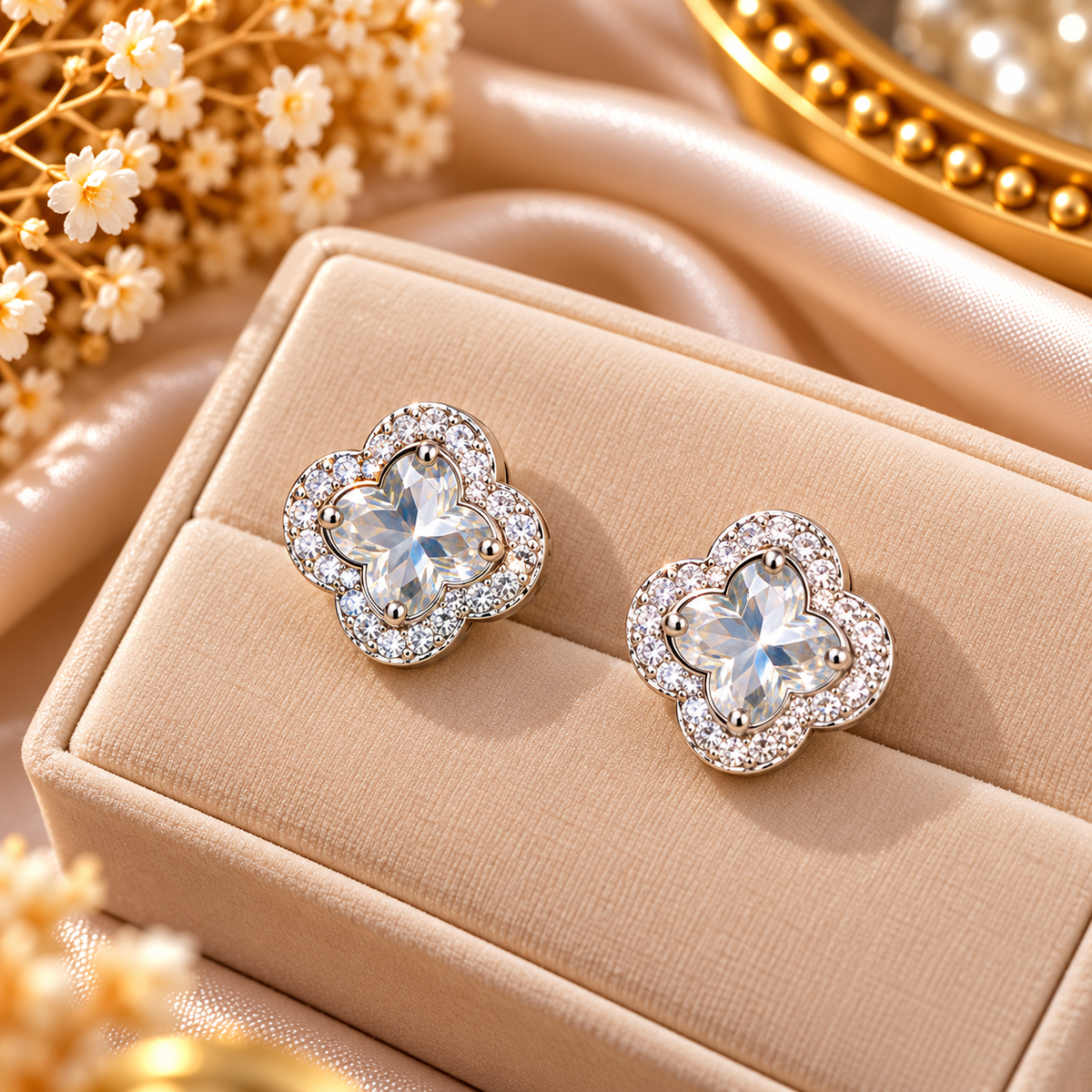 Crystal Clover Stud Earrings for Women