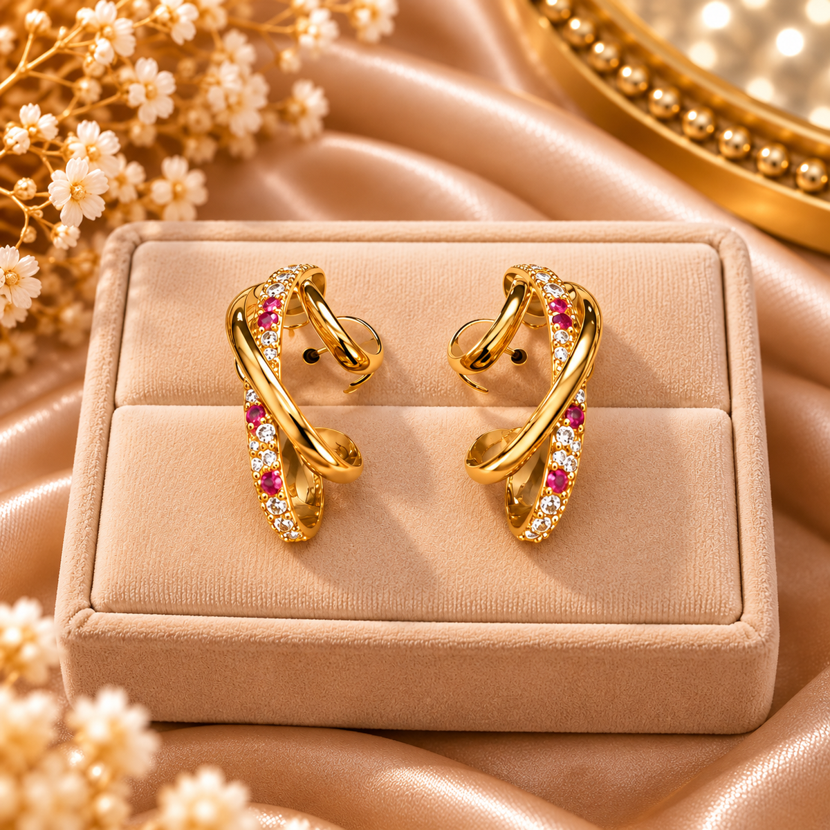 Gold & Silver-Tone Double Hoop Crystal Earrings for Women