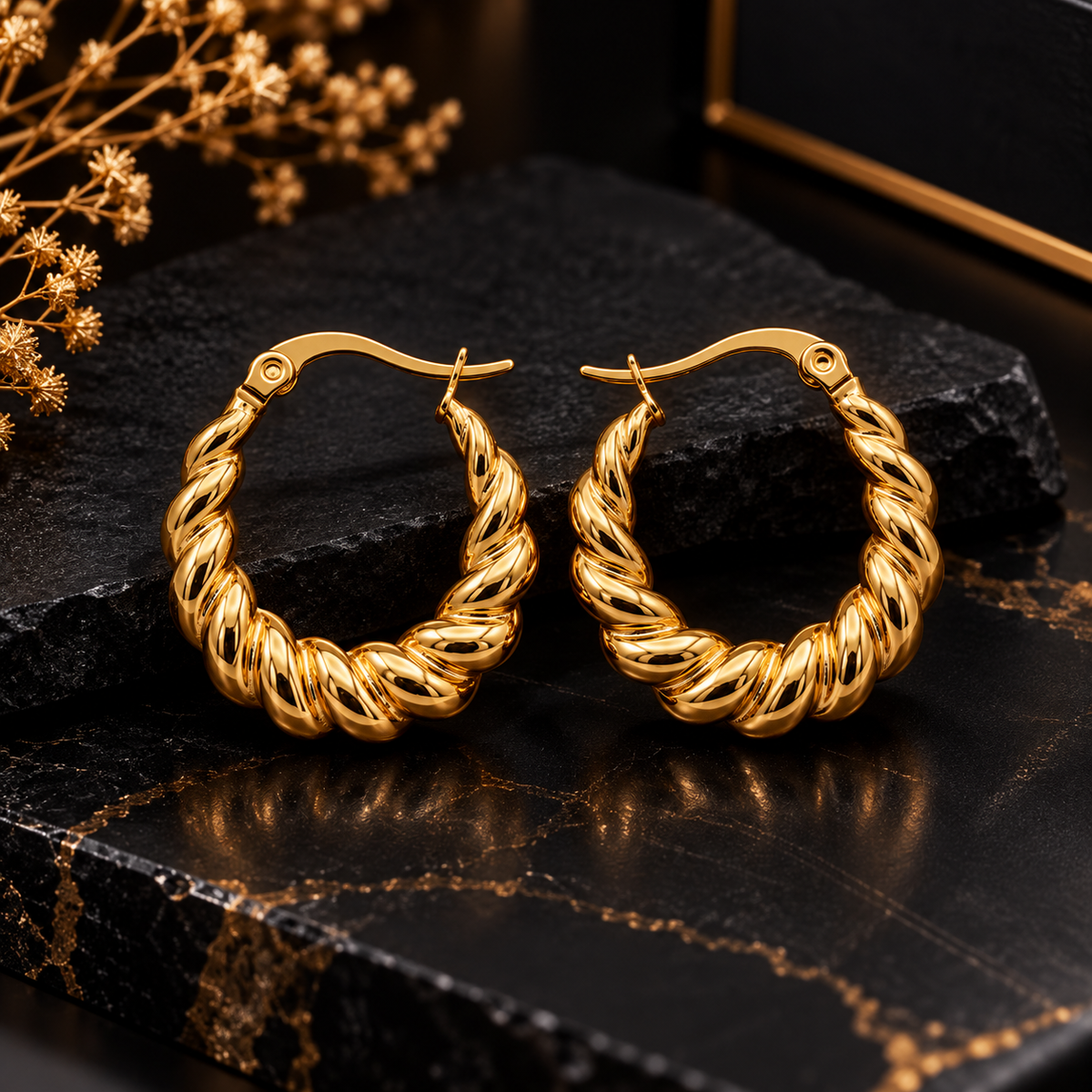 Gold-Tone Twisted Hoop Earrings for Women