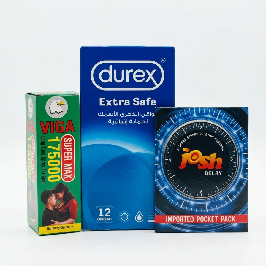 Durex Extra Safe 12 Condoms Box With Free Mini Spray & Josh Delay Condom