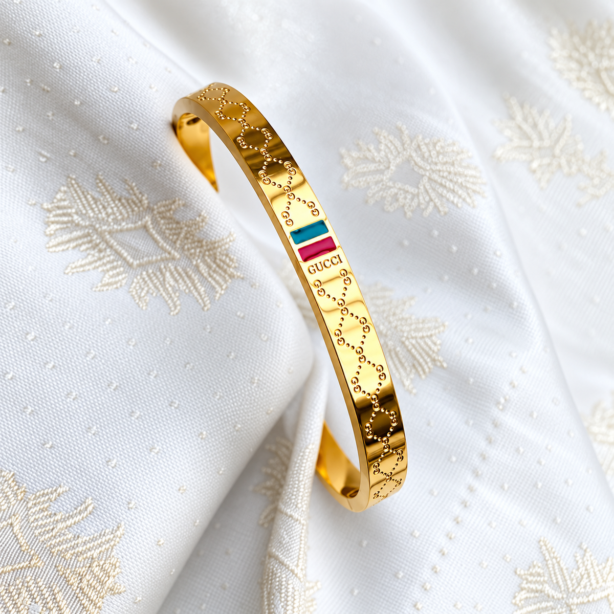 Luxury Gold-Tone Designer Cuff Bracelet  – Elegant Engraved Open Bangle Jewelry