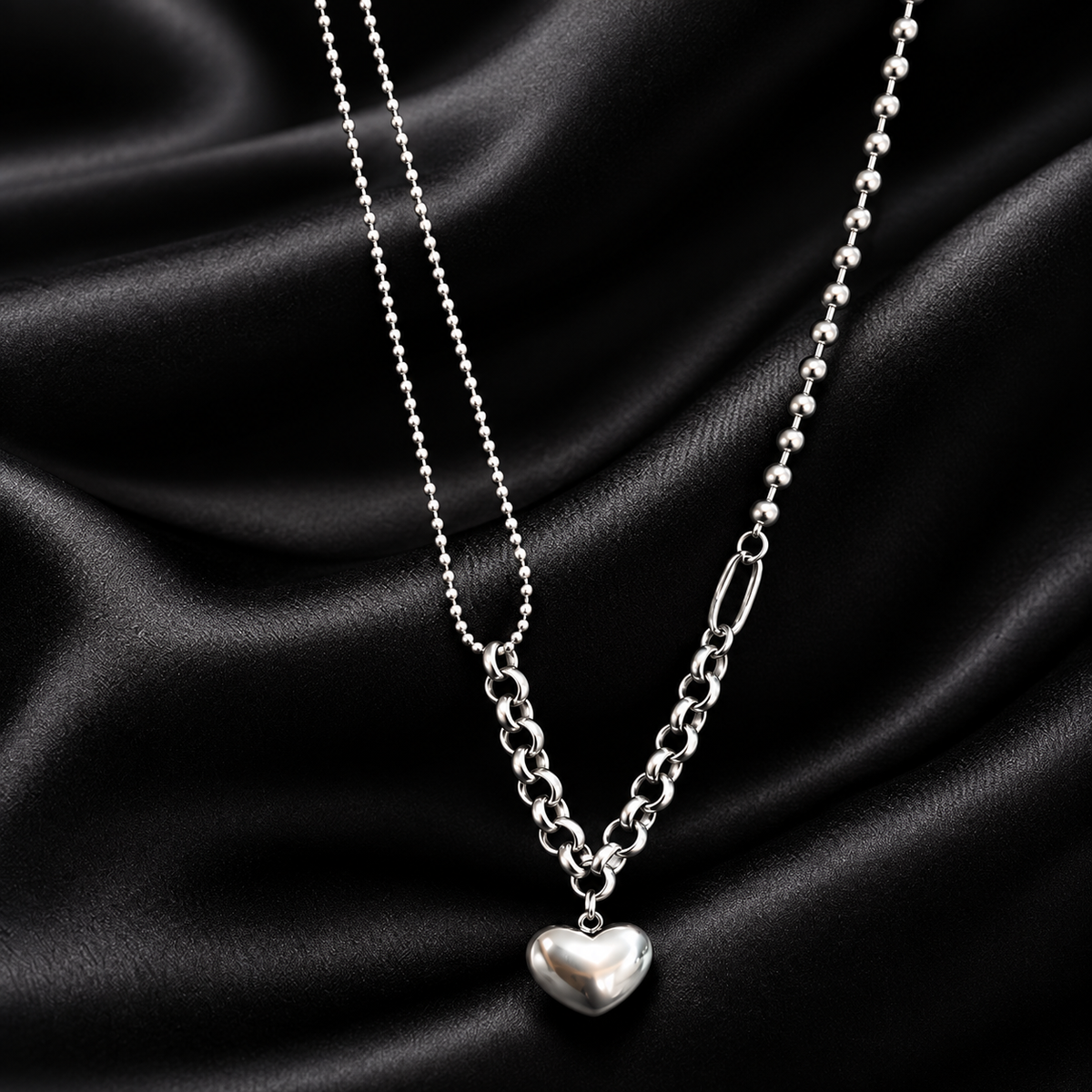 Silver-Tone Layered Heart Pendant Necklace for Women